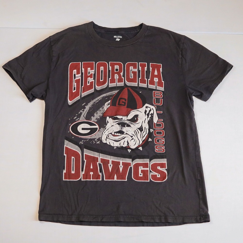 Hollister Georgia Bulldogs T Shirt Mens Medium Black Graphic UGA Dawgs Relaxed